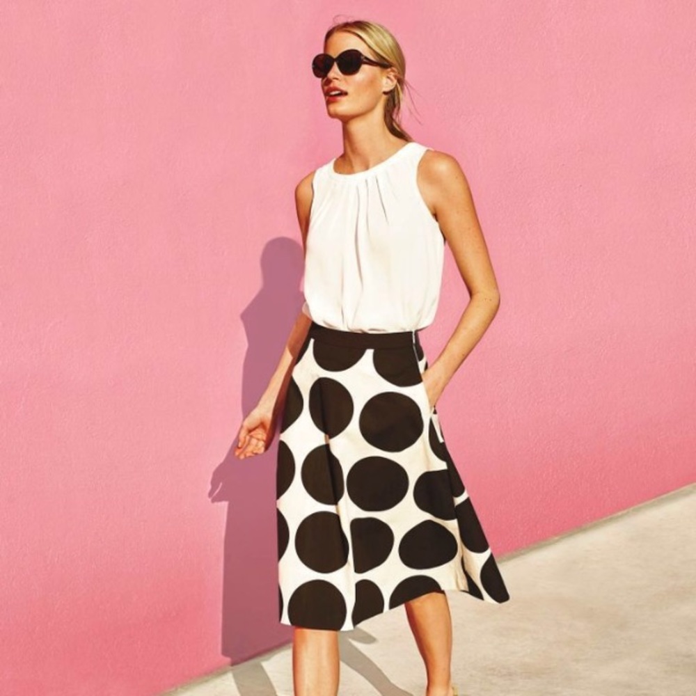 Boden a-line polka dot cotton skirt.